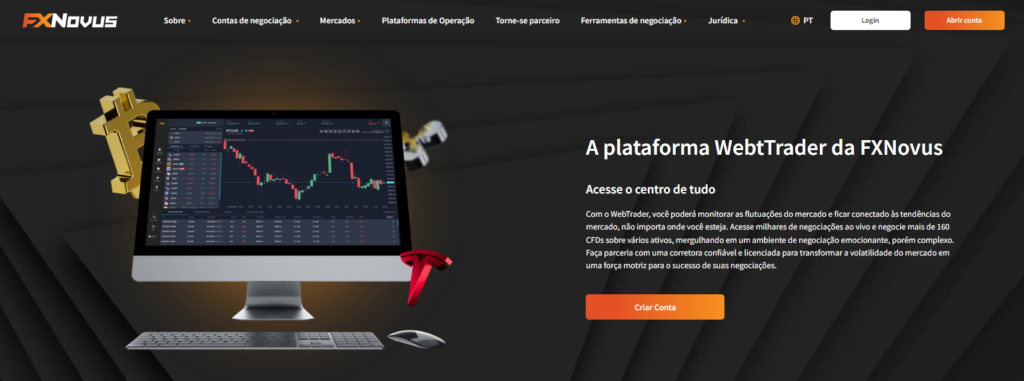 A plataforma WebTrader da FXNovus oferece dados de mercado em tempo real e gráficos personalizáveis